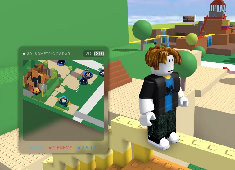 Selyn 3D isometric radar in game, showing the map in its real colours with players and your avatar